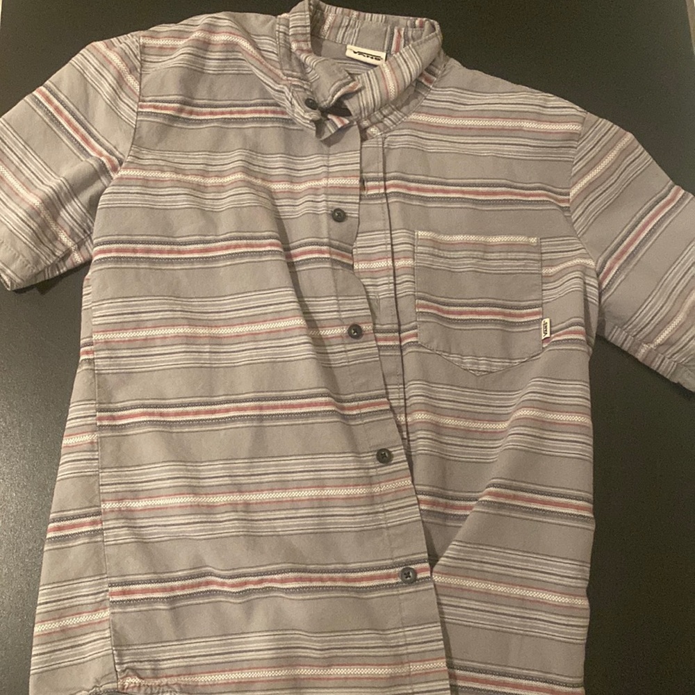 Vans gray and red striped flannel